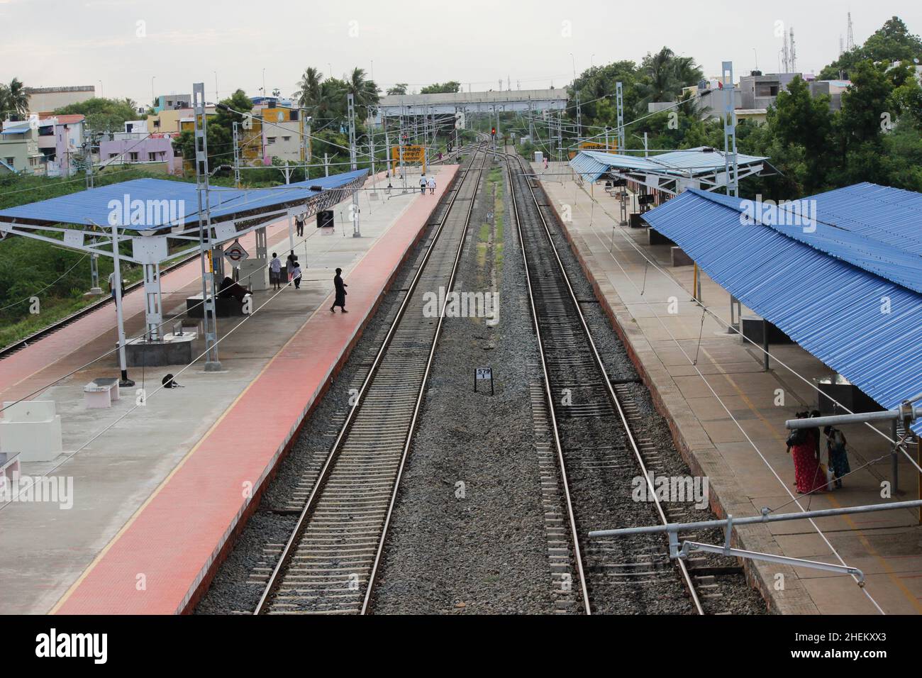 Indian Rural Railway staion in Tamilnadu Stock Photo