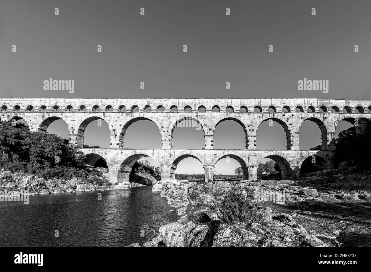 Pont du Gard is an old Roman aqueduct near Nimes in Southern France Stock Photo