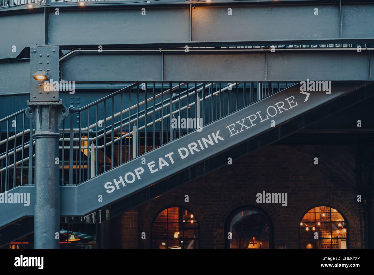 London, UK January 01, 2022 Shop Eat Drink directional sign in Coal