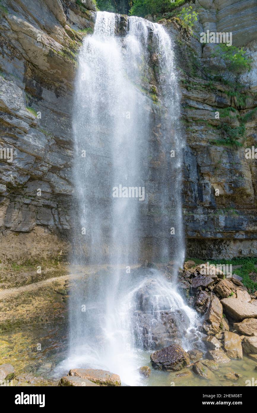 Cascades du Herisson, Waterfalls of the Herisson in the French Jura Stock Photo