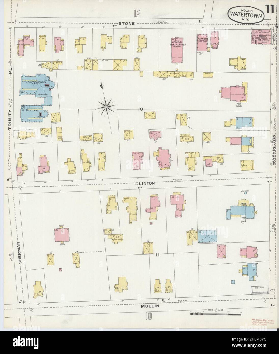 Sanborn Fire Insurance Map from Watertown, Jefferson County, New York. Stock Photo