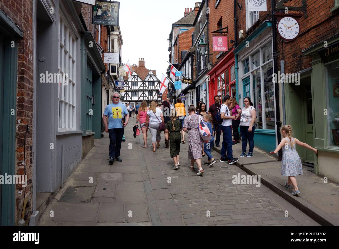 Looking up Steep Hill to Castle Hill at the top, Lincoln Stock Photo