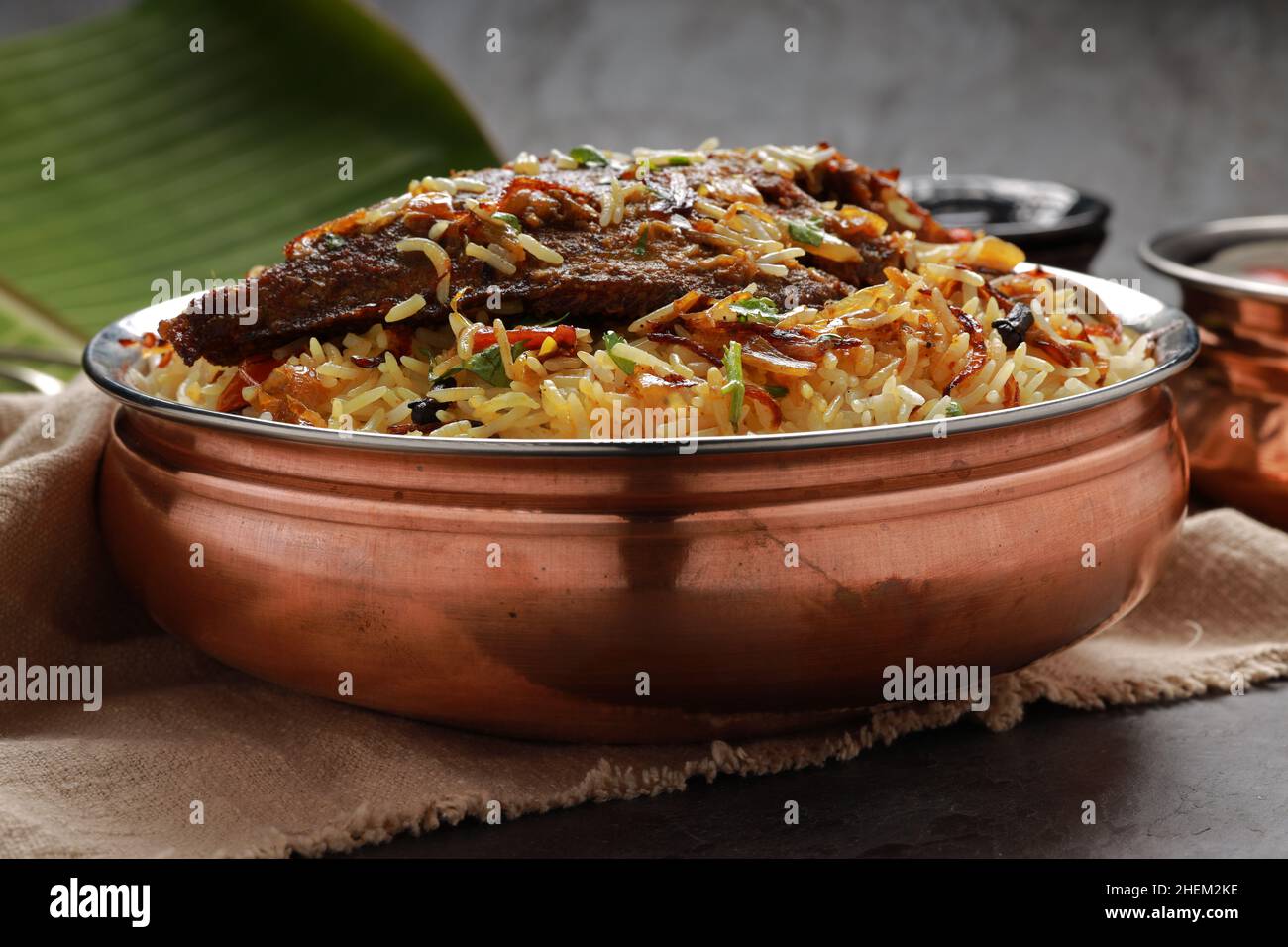 Fish Biriyani, South Indian style fish biriyani arranged traditionally