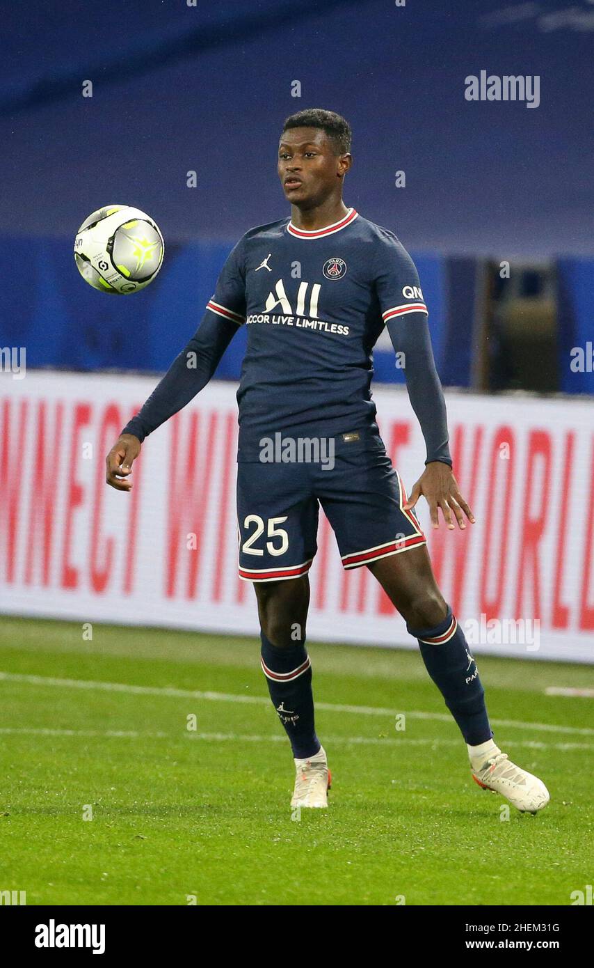 Nuno Mendes of PSG during the French championship Ligue 1 football match  between Olympique Lyonnais (Lyon) and Paris Saint-Germain on January 9, 2022  at Groupama stadium in Decines-Charpieu near Lyon, France -