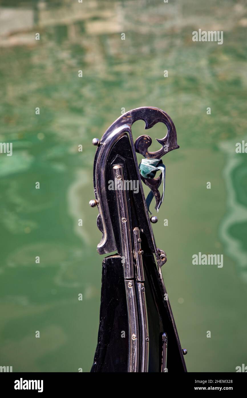 detail of iron bow element at a gondola as symbol for Venice Stock ...