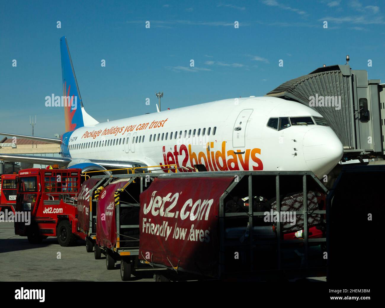 Boeing 7378K5 Jet2Holidays plane at Malaga airport, Spain Jet 2