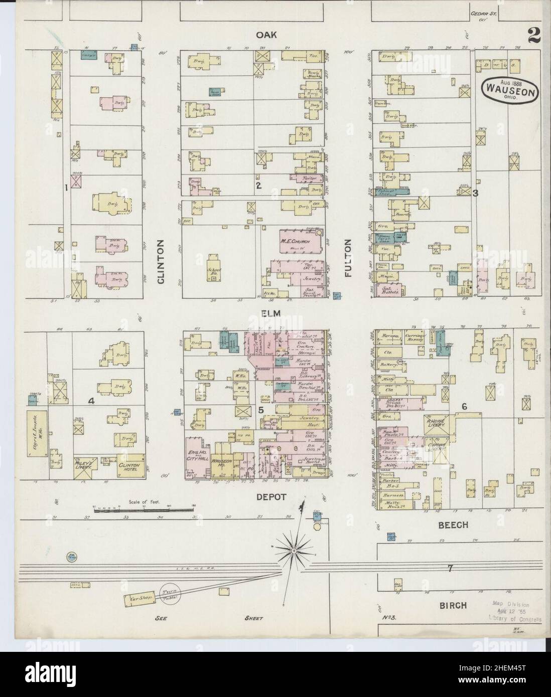 Sanborn Fire Insurance Map from Wauseon, Fulton County, Ohio. Stock Photo