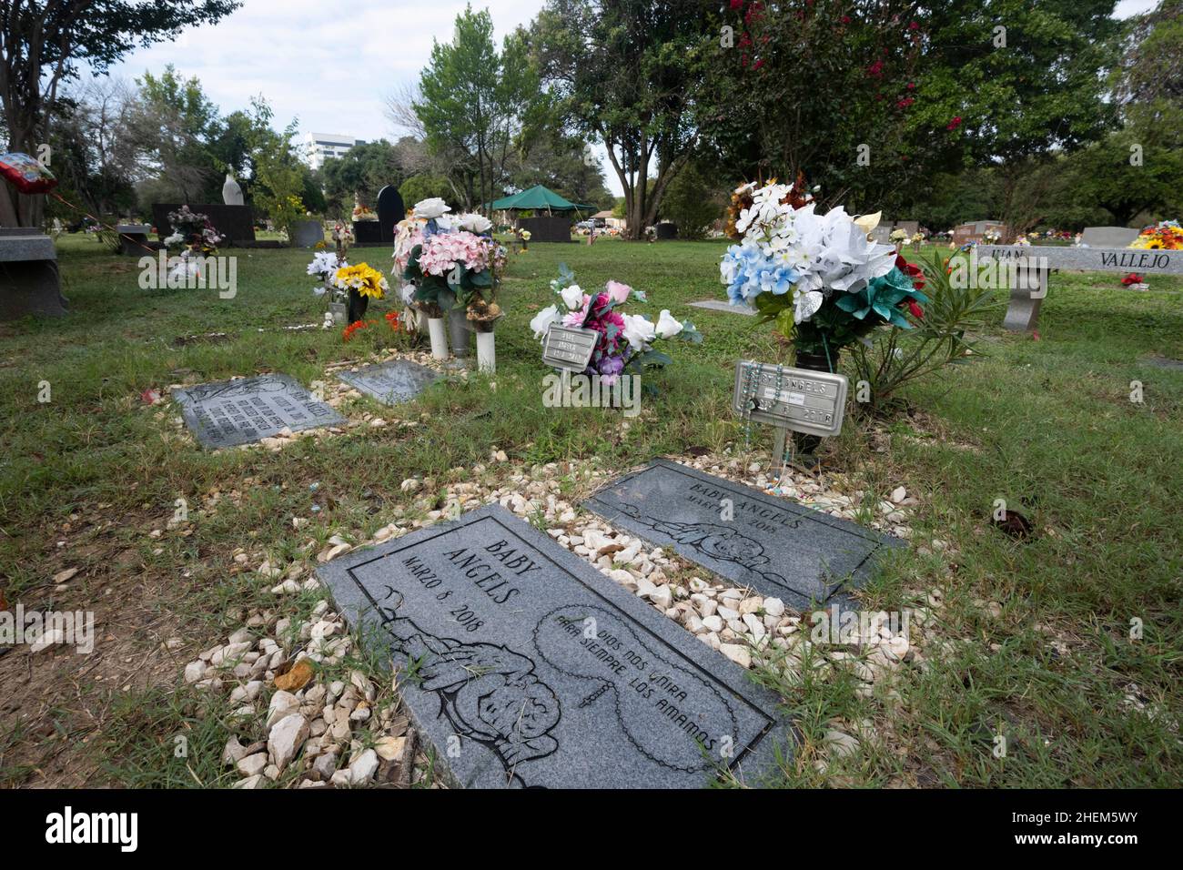 Austin Texas USA, October 21 2021: The grave sites of 'Baby Angels' in Assumption Cemetery. These are reserved for aborted fetuses and miscarriages in the Catholic cemetery south of downtown. ©Bob Daemmrich Stock Photo