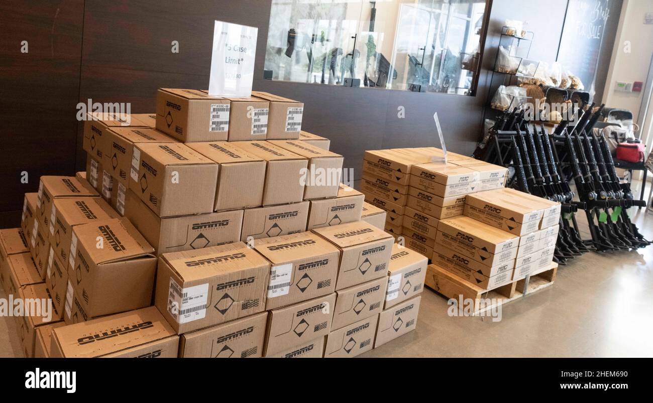 Austin Texas USA, October 23 2021 Guns and ammunition for sale at The