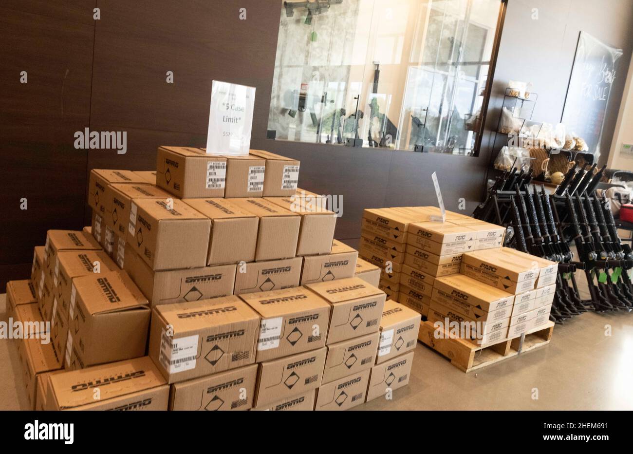 Austin Texas USA, October 23 2021 Guns and ammunition for sale at The