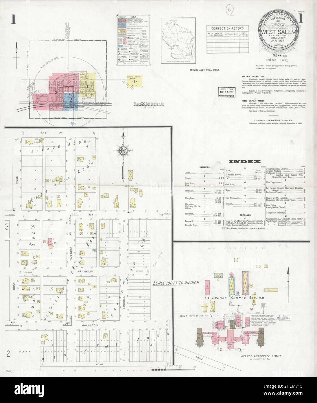 Sanborn Fire Insurance Map from West Salem, La Crosse County, Wisconsin Stock Photo Alamy