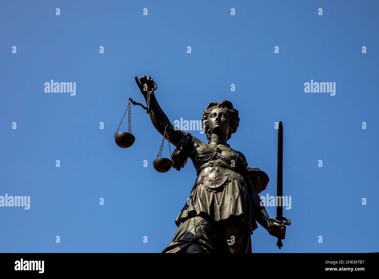 Lady justice at the Roemer in Frankfurt am Main symbolizes Justice with ...