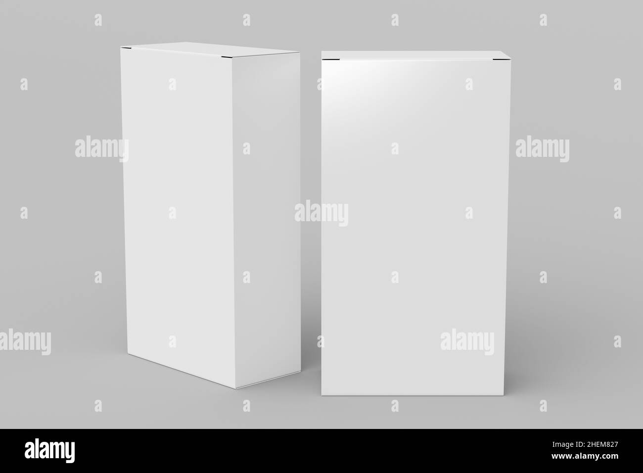 Gift box mock up two tall and wide white boxes on white background. View above. 3d illustration