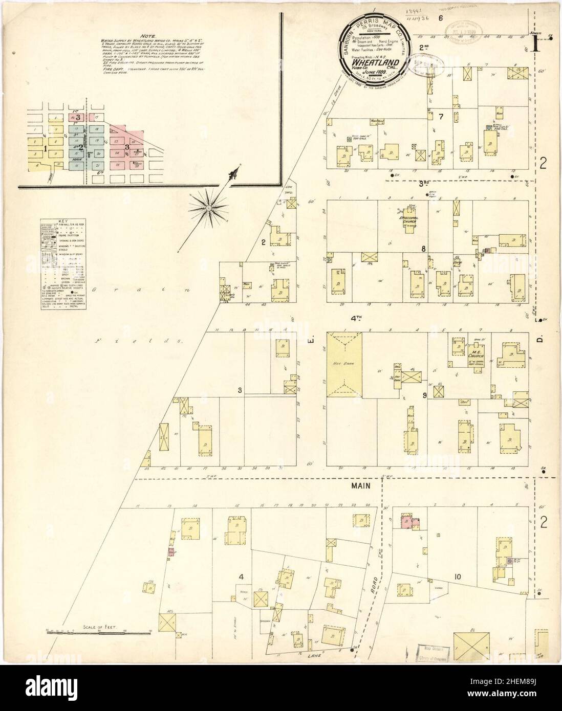 Map of wheatland hi res stock photography - Sanborn Fire Insurance Map From Wheatland Yuba County California 2HEM89J