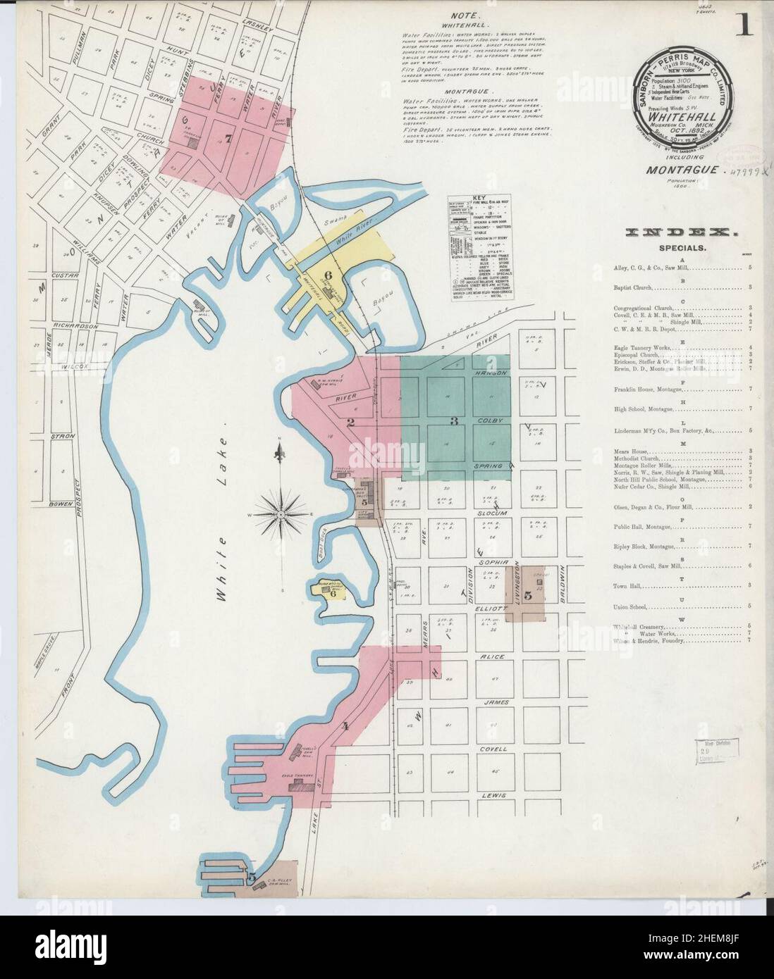 Sanborn Fire Insurance Map from Whitehall, Muskegon County, Michigan. Stock Photo