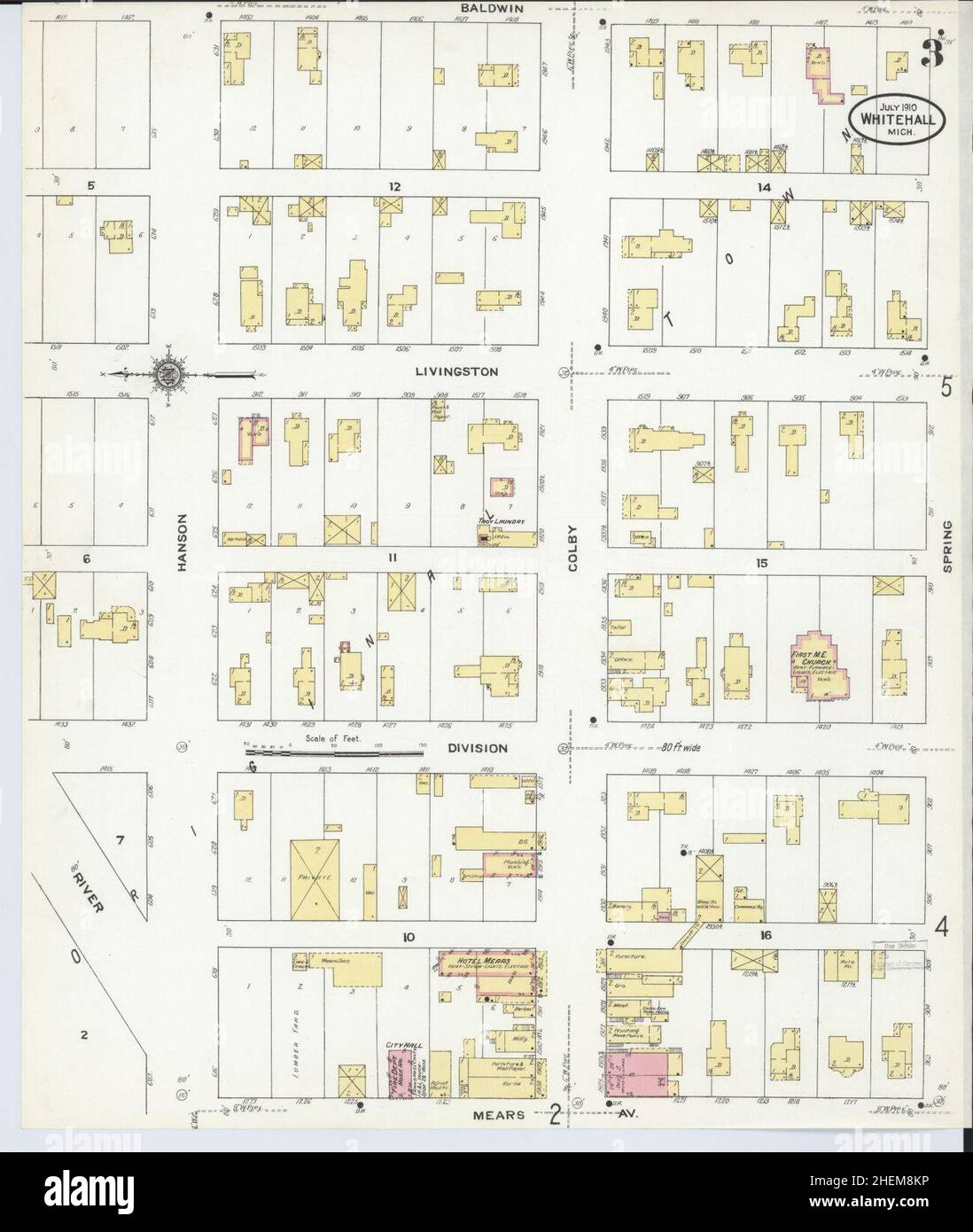 Sanborn Fire Insurance Map from Whitehall, Muskegon County, Michigan. Stock Photo