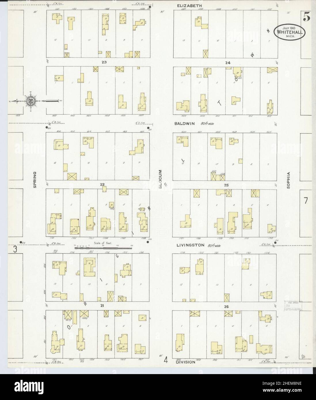 Sanborn Fire Insurance Map from Whitehall, Muskegon County, Michigan. Stock Photo