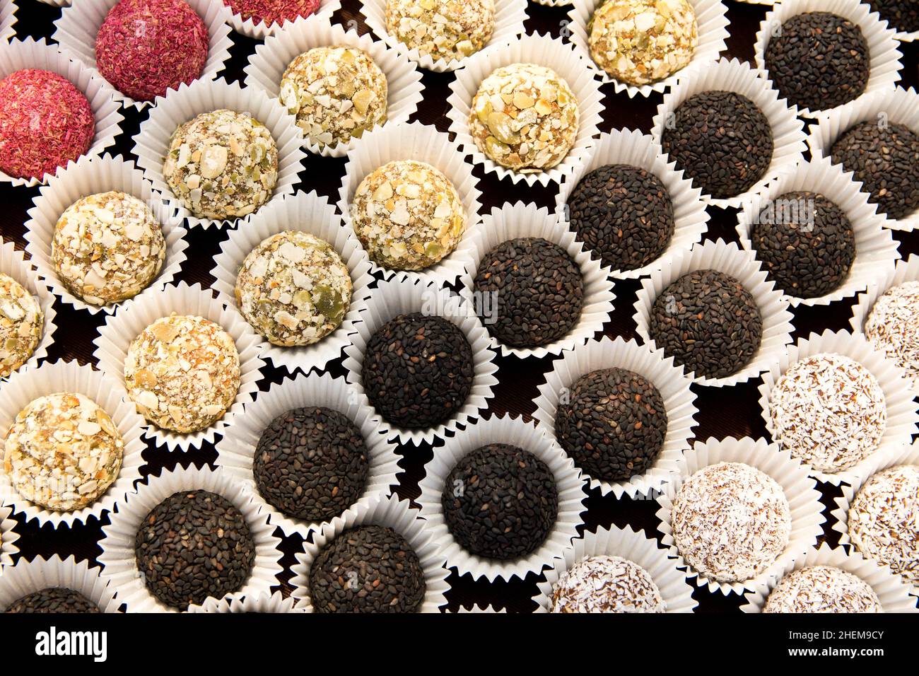 Sweets made from natural ingredients handmade. Candies in papers array ...