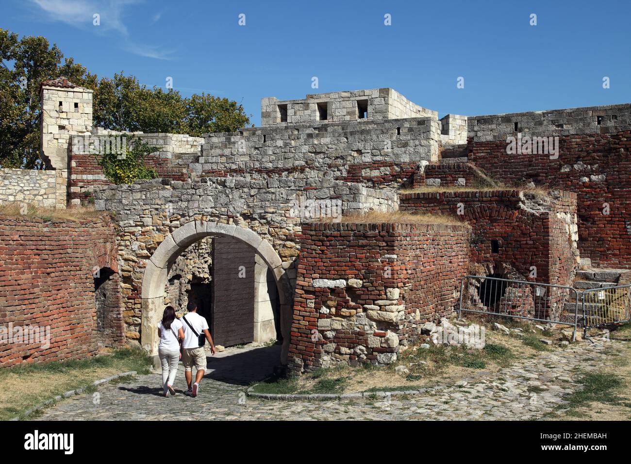 People walking at Kalemegdan Fortress Gate in Belgrade, Serbia. Belgrade is the capital city of Serbia and largest cities of Southeastern Europe. Stock Photo