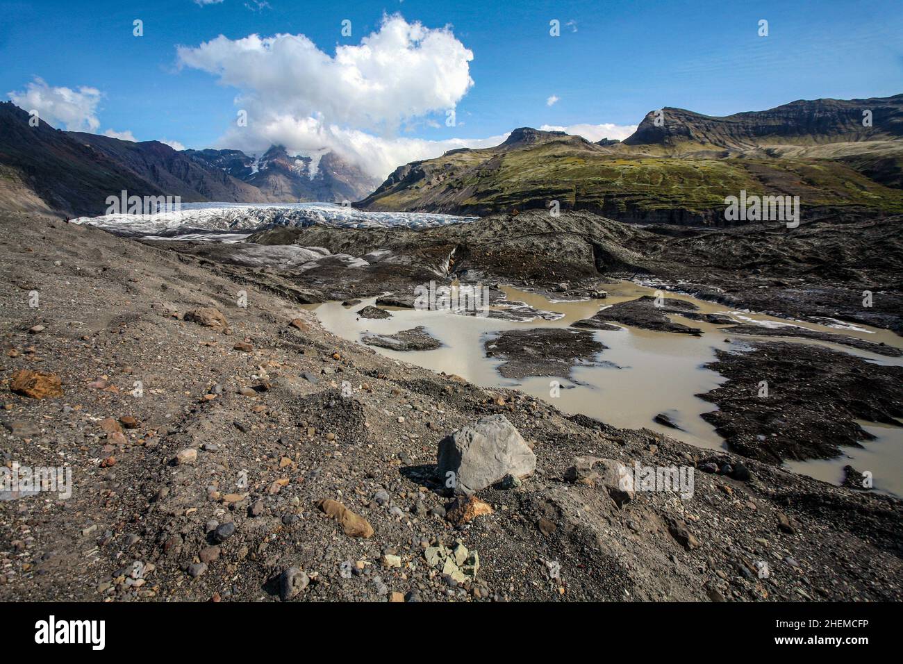 Svinafellsjökull - the main geomorphological features of the Svinafells Glacier in Iceland in August 2008 Stock Photo