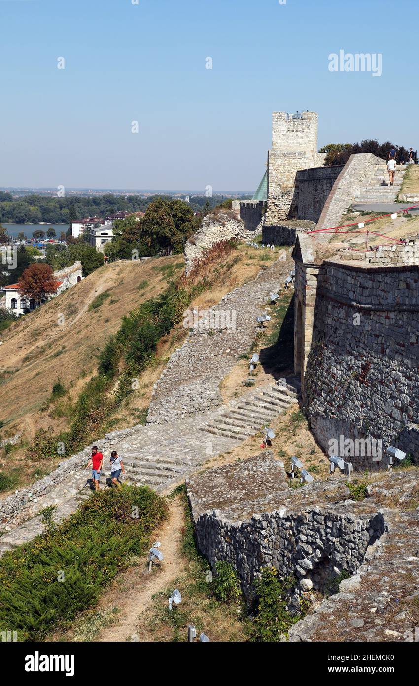 BELGRADE, SERBIA - SEPTEMBER 9: People walking on Kalemegdan Fortress Wall on September 9, 2012 in Belgrade, Serbia. Belgrade is the capital city of Serbia and largest cities of Southeastern Europe. Stock Photo