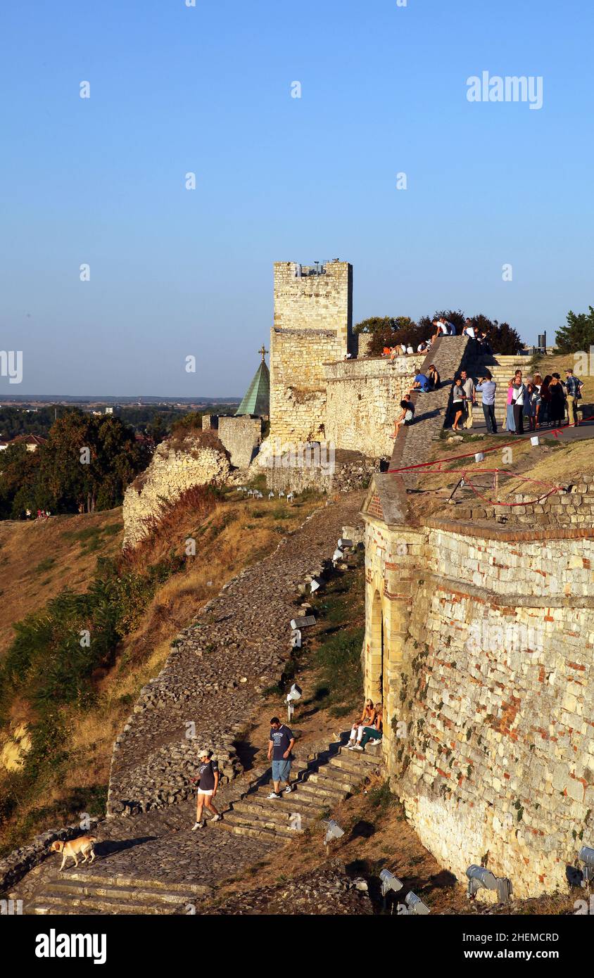 BELGRADE, SERBIA - SEPTEMBER 9: People walking on Kalemegdan Fortress Wall on September 9, 2012 in Belgrade, Serbia. Belgrade is the capital city of Serbia and largest cities of Southeastern Europe. Stock Photo