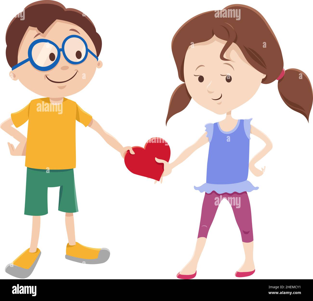Greeting card cartoon illustration with girl and boy characters with ...