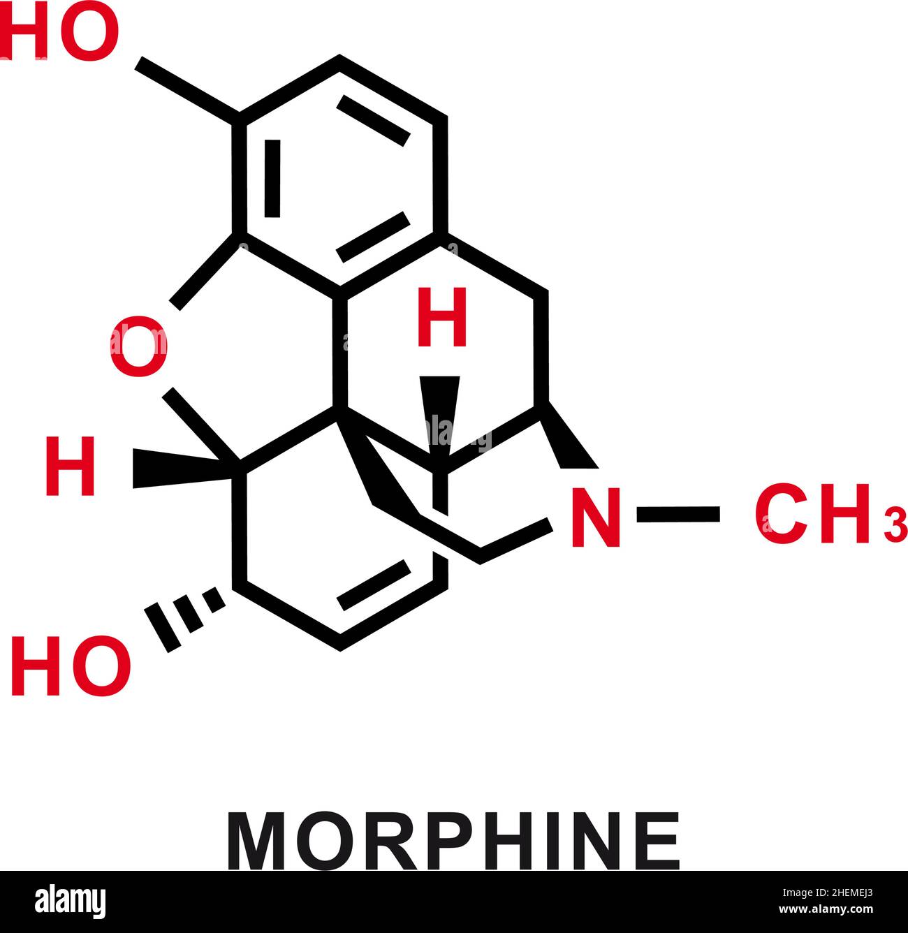 Morphine chemical formula. Morphine chemical molecular structure. Vector illustration Stock Vector