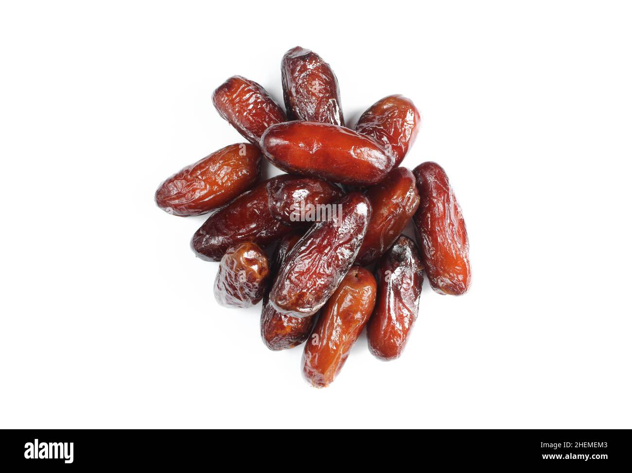 Pile of tasty dry dates isolated on white background. Arabic food Stock Photo