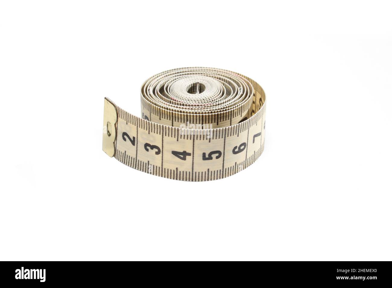 Measuring tape isolated on white background. Metric system Stock Photo