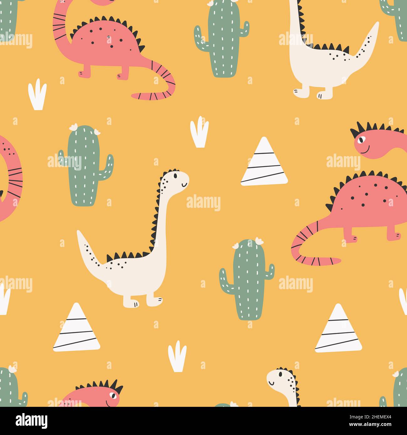 Cute dinosaur pattern - hand drawn childish dinosaur seamless pattern ...