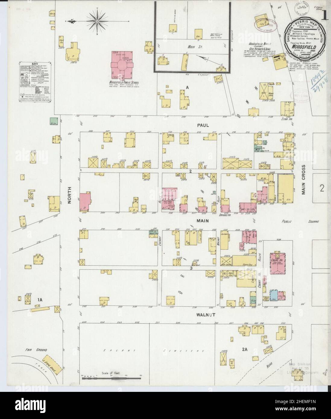 Sanborn Fire Insurance Map from Woodsfield, Monroe County, Ohio Stock