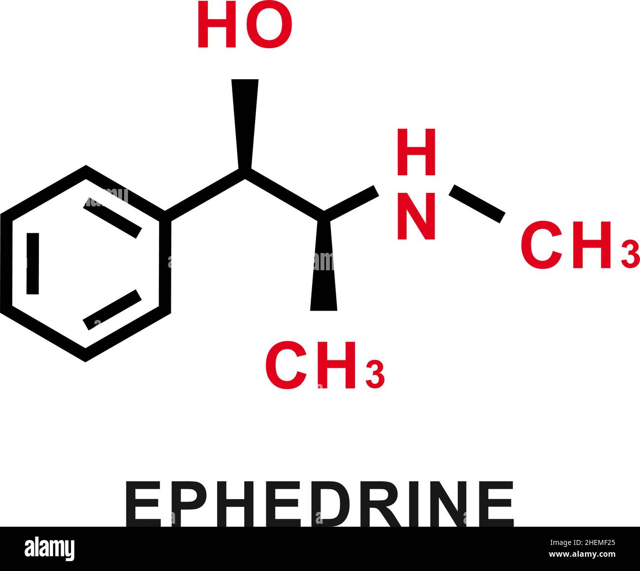 Ephedrine chemical formula. Ephedrine chemical molecular structure. Vector illustration Stock Vector