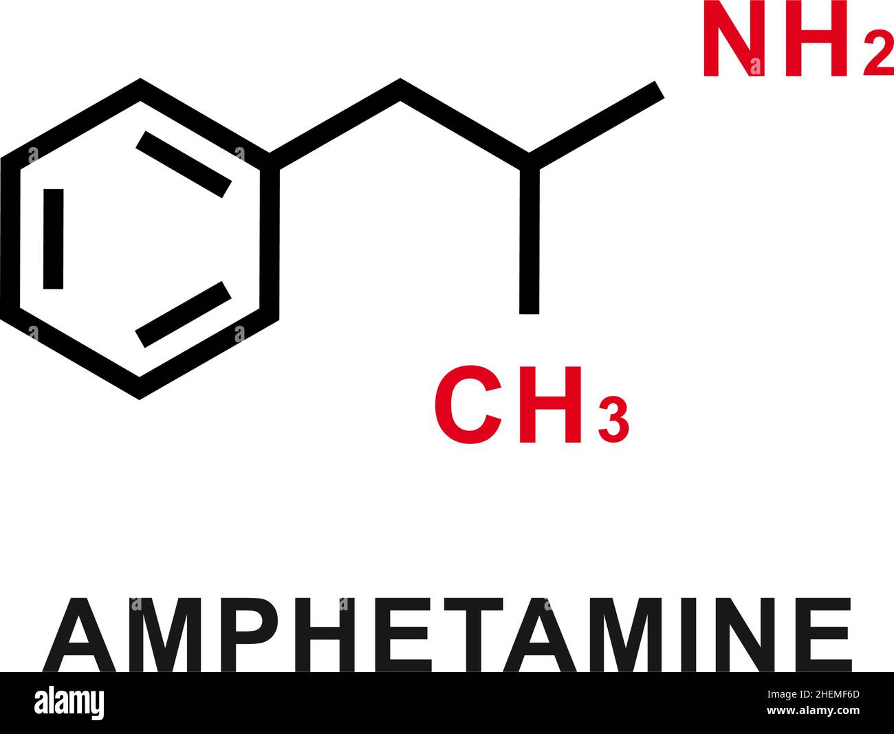 Amphetamine chemical formula. Amphetamine chemical molecular structure. Vector illustration Stock Vector