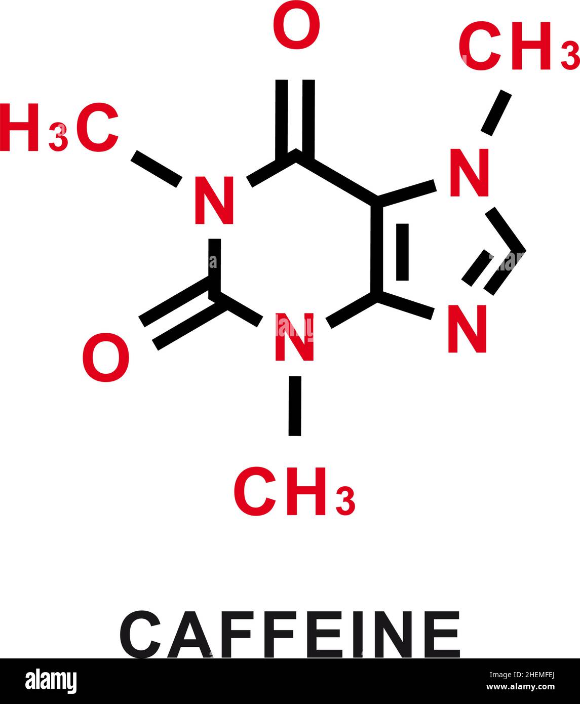 Caffeine chemical formula. Caffeine chemical molecular structure. Vector illustration Stock