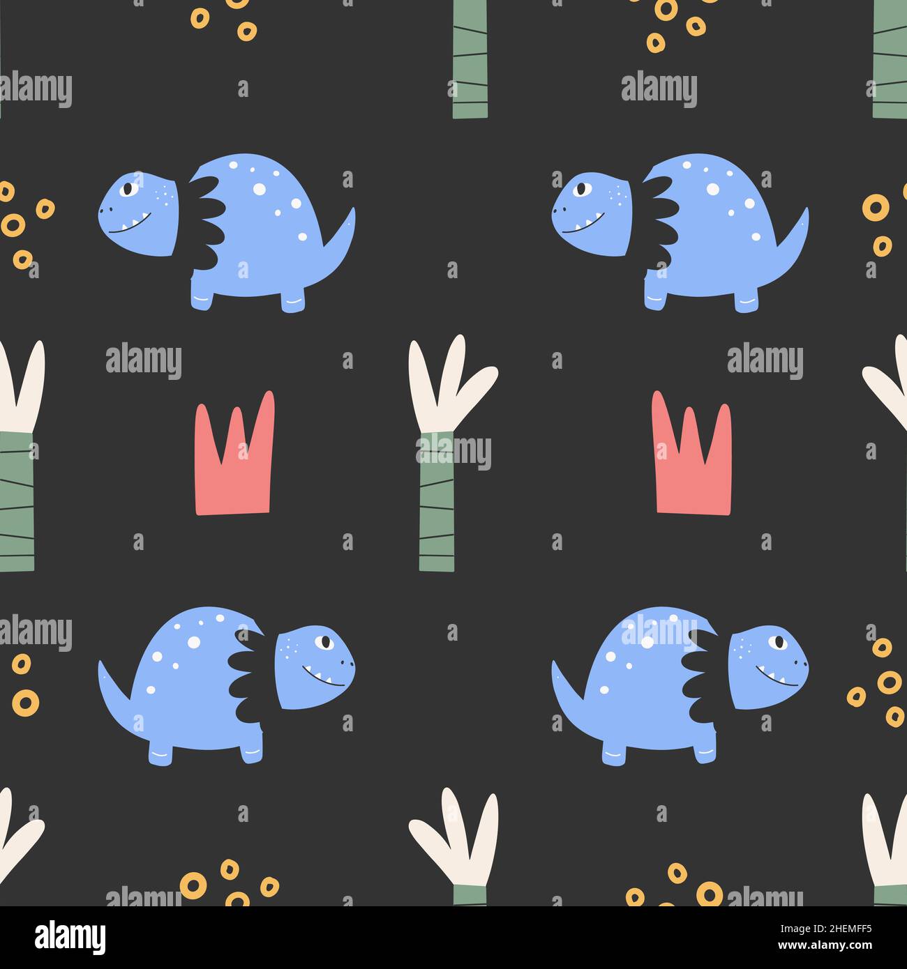 Cute dinosaur pattern - hand drawn childish dinosaur seamless pattern ...