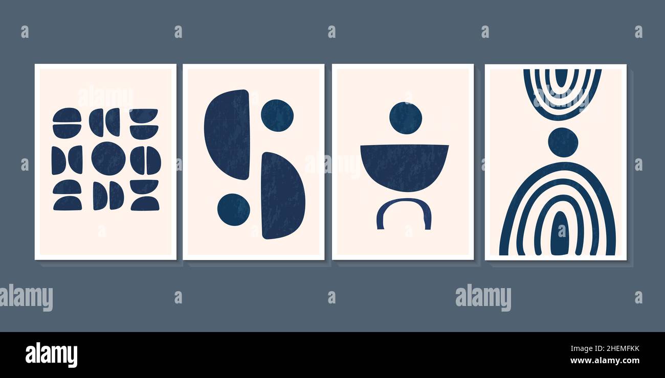 Abstract painting, blue art, modern Boho geometric wall decor prints