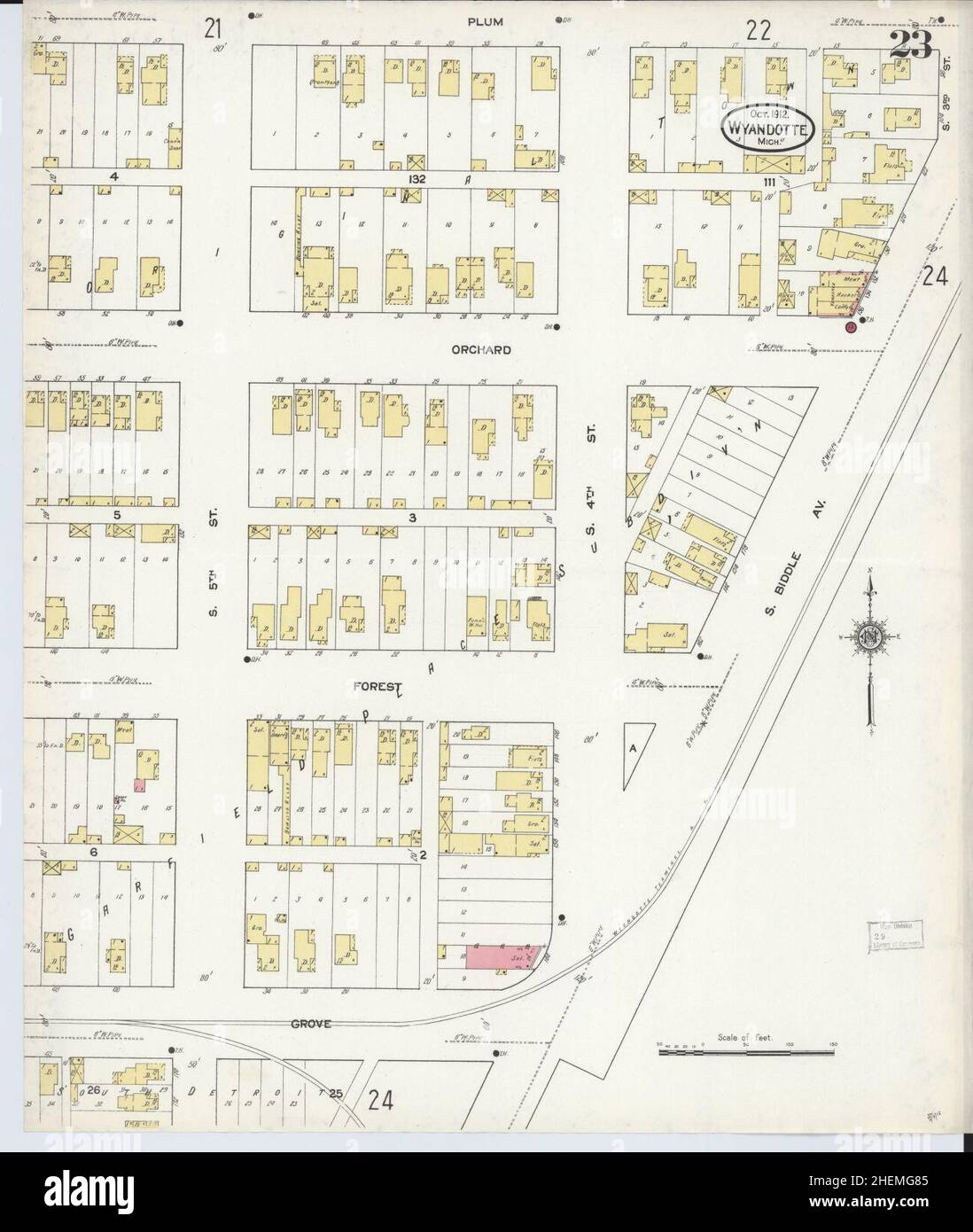 Sanborn Fire Insurance Map from Wyandotte, Wayne County, Michigan Stock