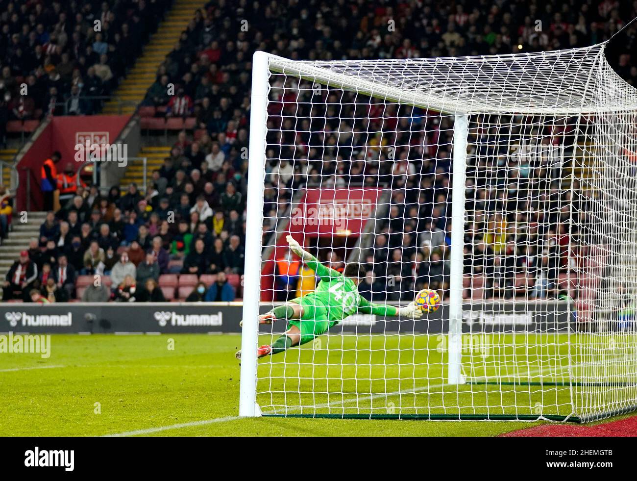 Brentford goalkeeper Alvaro Fernandez scores an own goal during the Premier League match at St Mary's Stadium, Southampton. Picture date: Tuesday January 11, 2022. Stock Photo