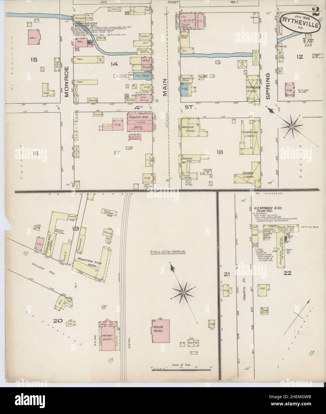 Sanborn Fire Insurance Map from Wytheville, Wythe County, Virginia. Stock Photo