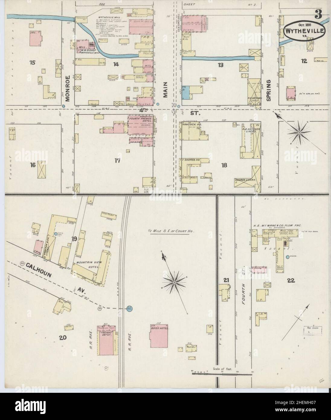 Sanborn Fire Insurance Map from Wytheville, Wythe County, Virginia. Stock Photo