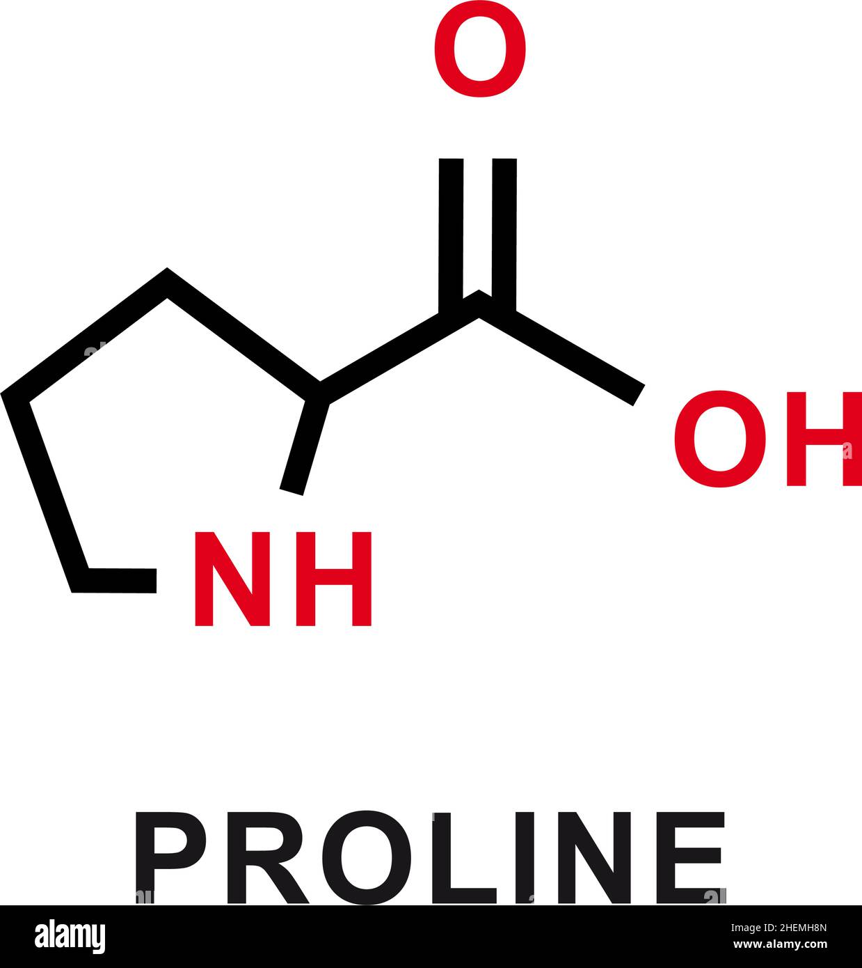 Proline chemical formula. Proline chemical molecular structure. Vector illustration Stock Vector