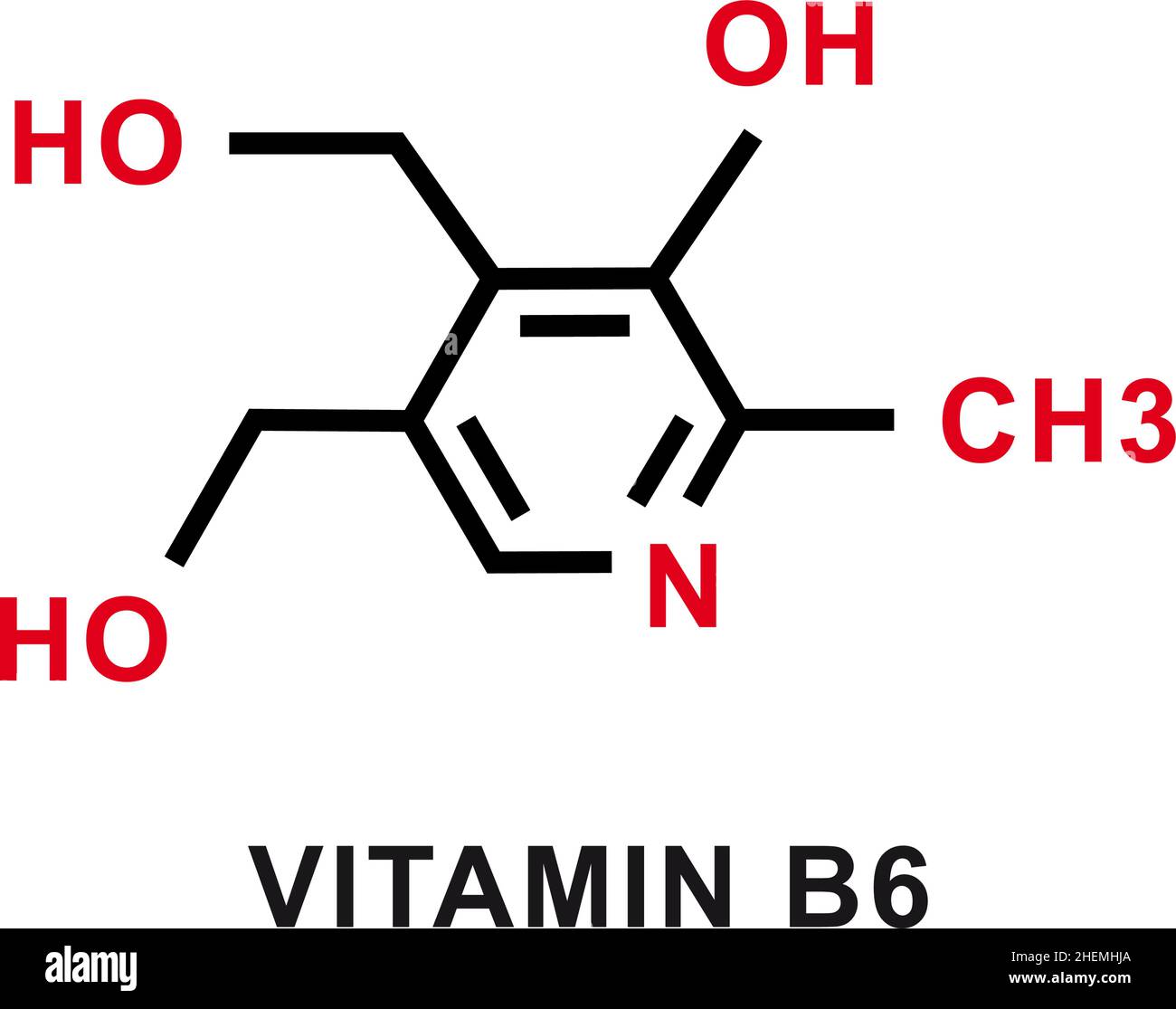 Vitamin B6 chemical formula. Vitamin B6 chemical molecular structure. Vector illustration Stock Vector