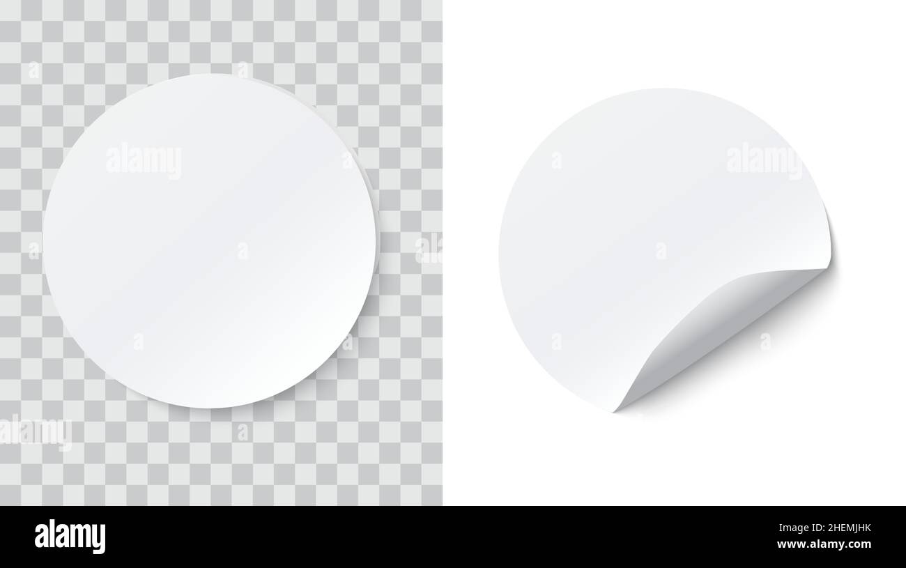White round paper adhesive sticker with curved edge isolated on white
