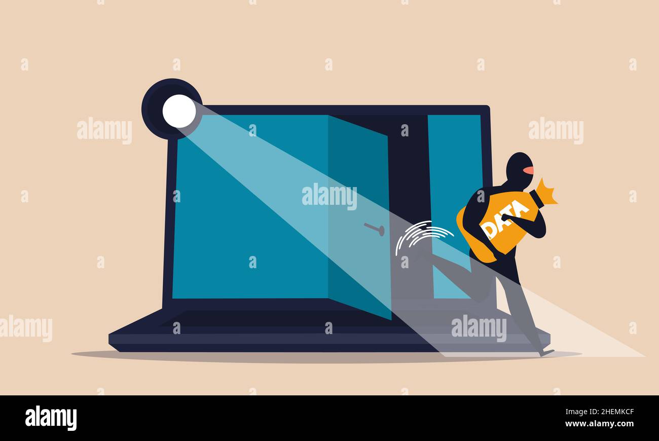 Cyber attack and security identity jacking piracy. Ransomware network access and hack datum digital datum vector illustration concept. Business protec Stock Vector