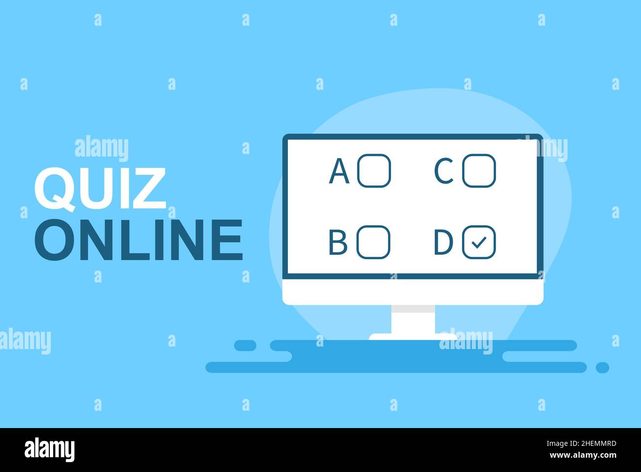 Online quiz. Desktop PC with online quiz. Form checklist on screen