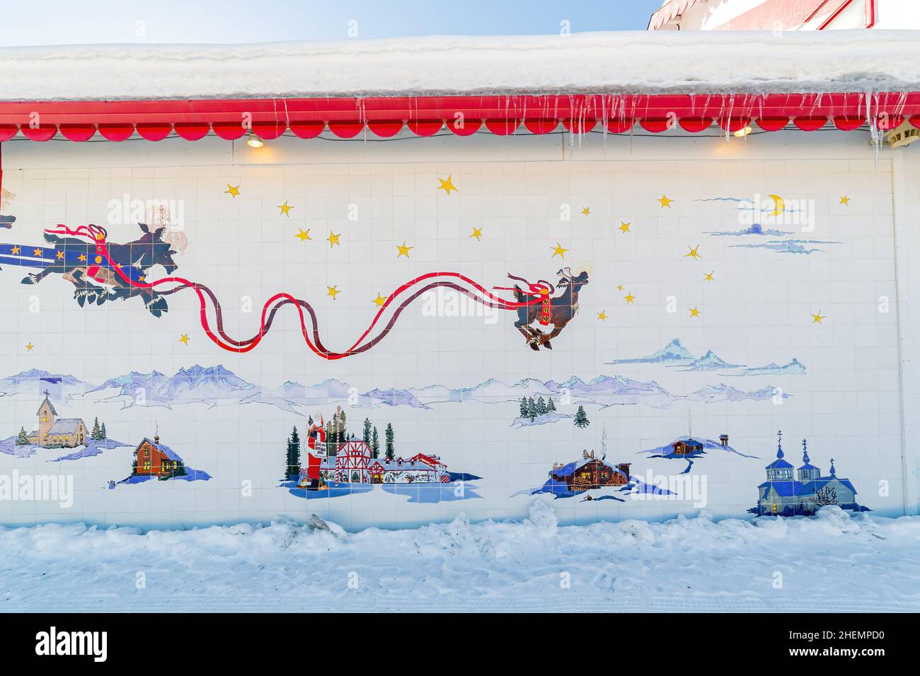 Fairbanks, MAR 18 2015 Sunny exterior view of the north pole Santa