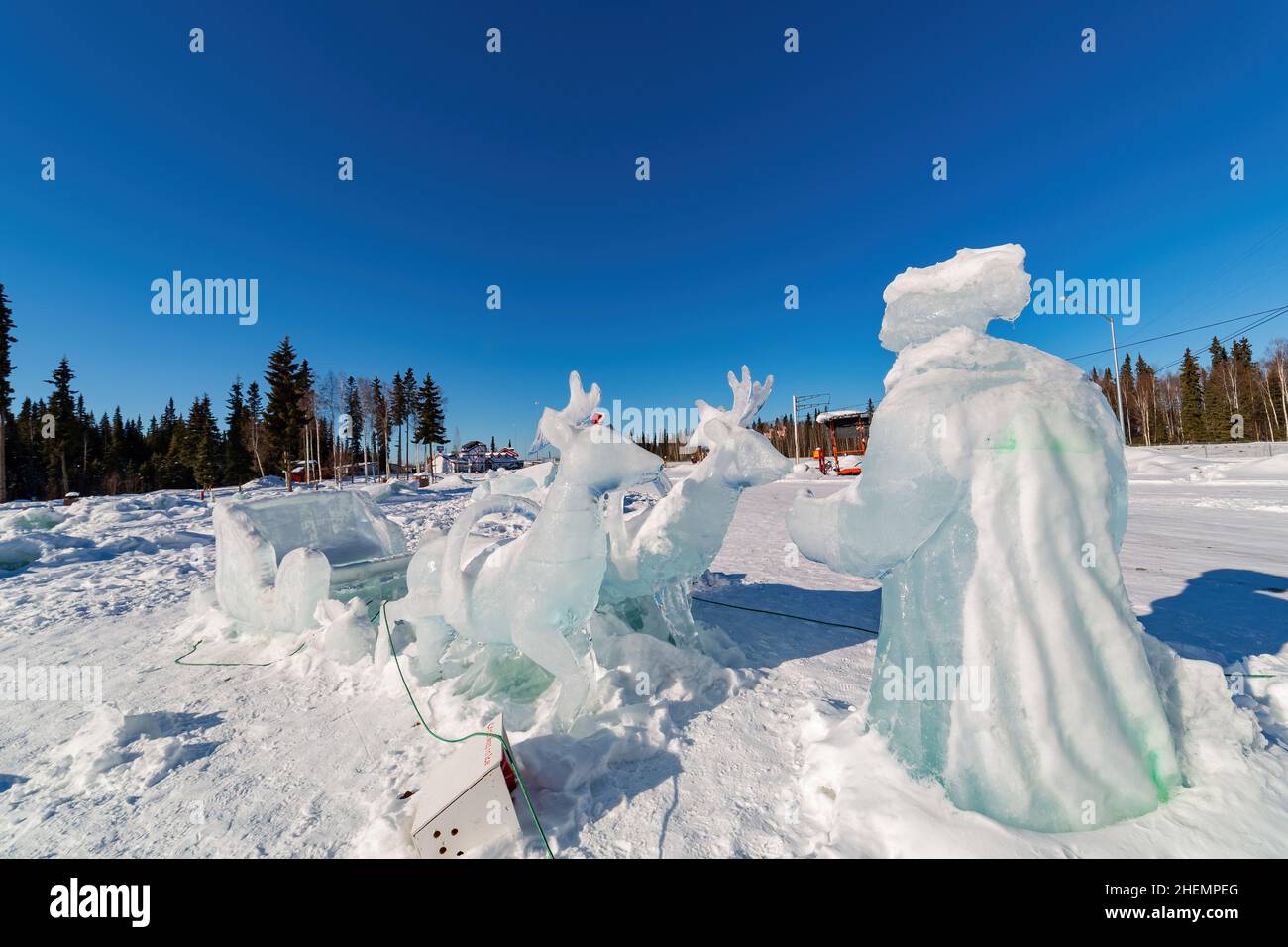 Sunny exterior view of the north pole Santa claus house at Fairbanks
