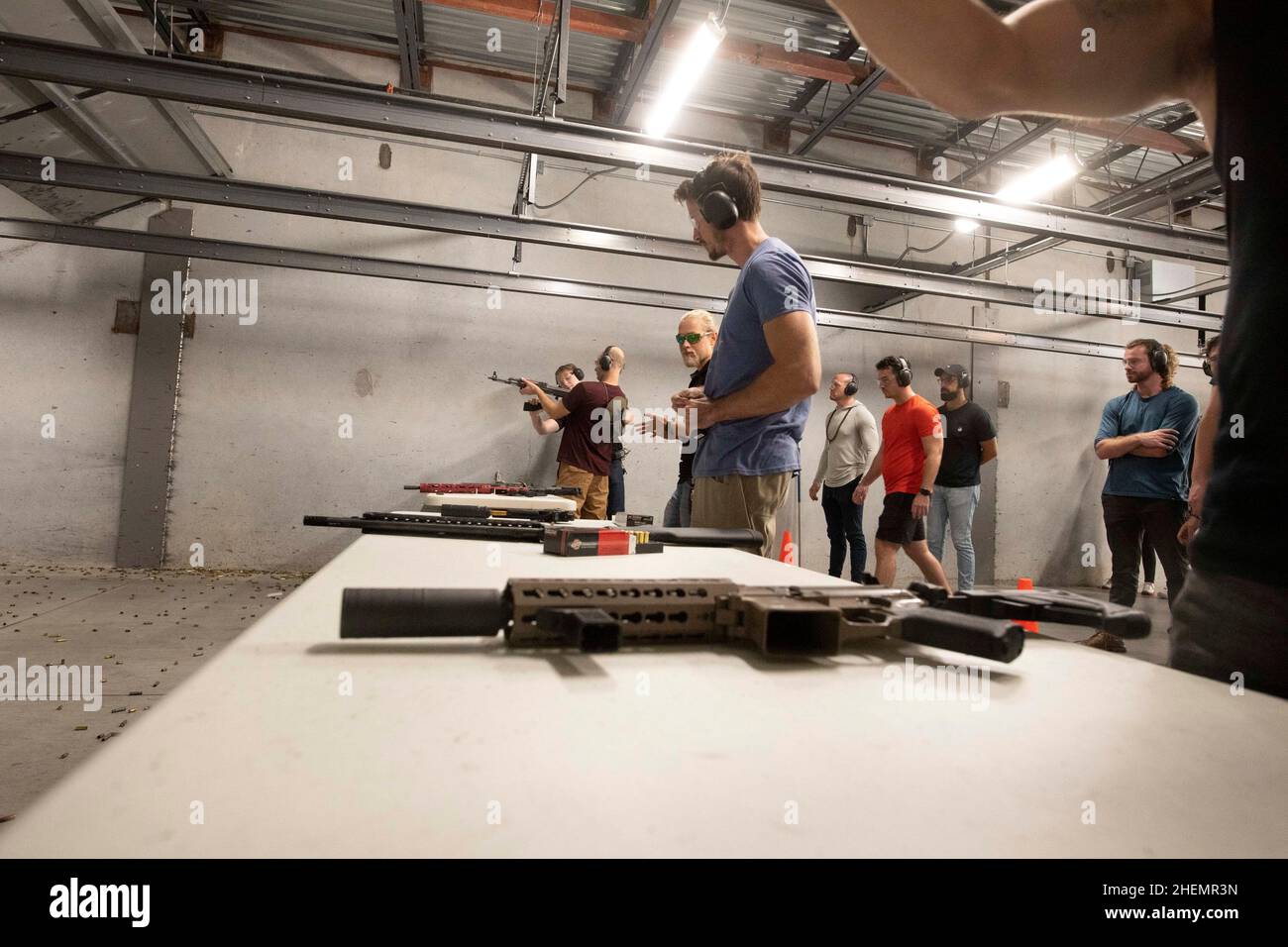 Austin, TX, USA. 11th Jan, 2022. Bitcoin club members shoot at The Range,  an indoor shooting venue in south Austin, for a Saturday event where  members shot hundreds of rounds at the