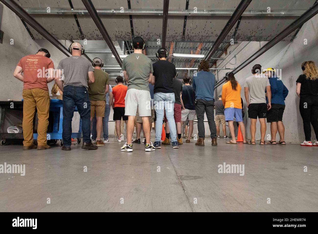 Austin, TX, USA. 11th Jan, 2022. Bitcoin club members shoot at The Range,  an indoor shooting venue in south Austin, for a Saturday event where  members shot hundreds of rounds at the